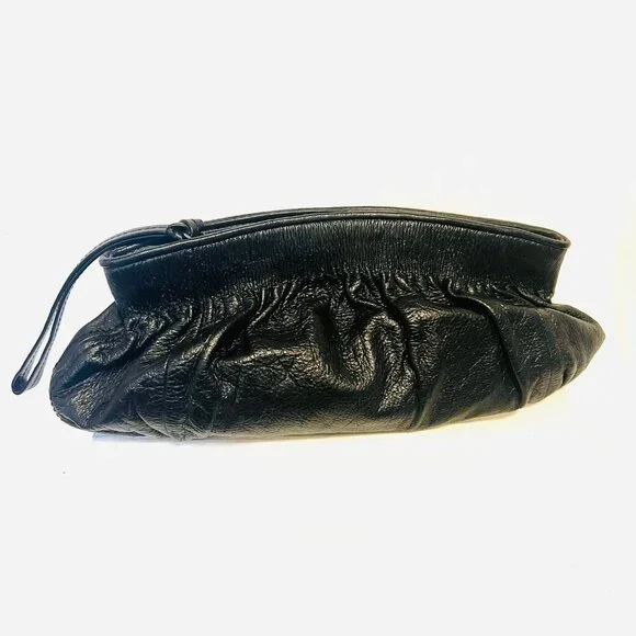 Banana Republic Black Soft Cow Leather Clutch/Wristlet Purse-Roomy-Zip Up-Prom - Picture 5 of 13